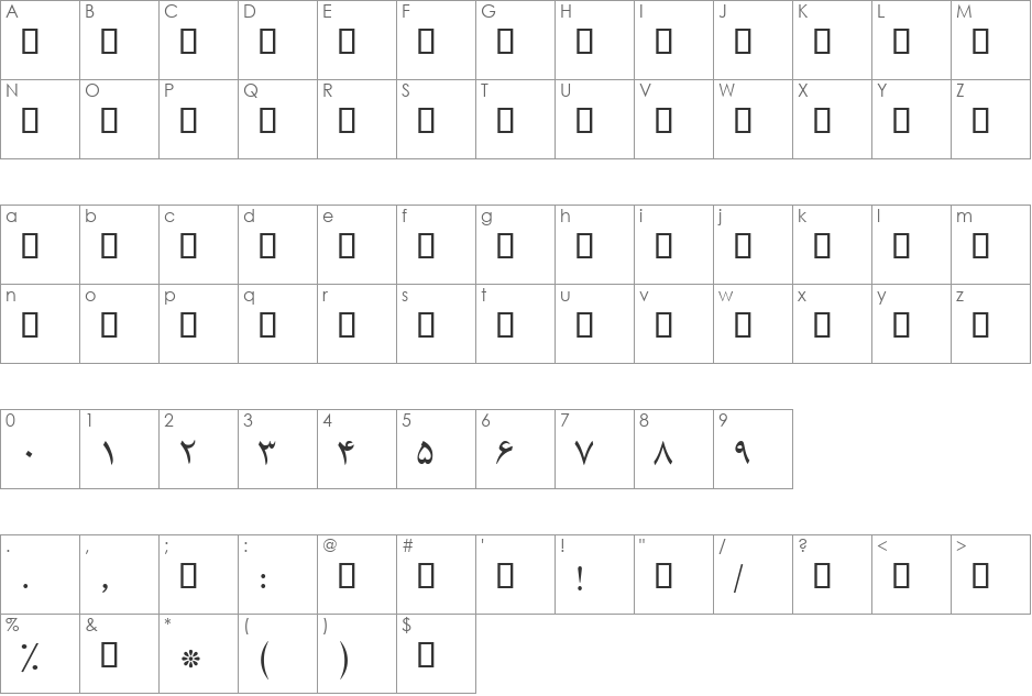 B Yagut font character map preview