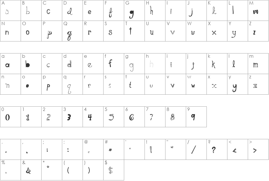 Please Show Me Love font character map preview