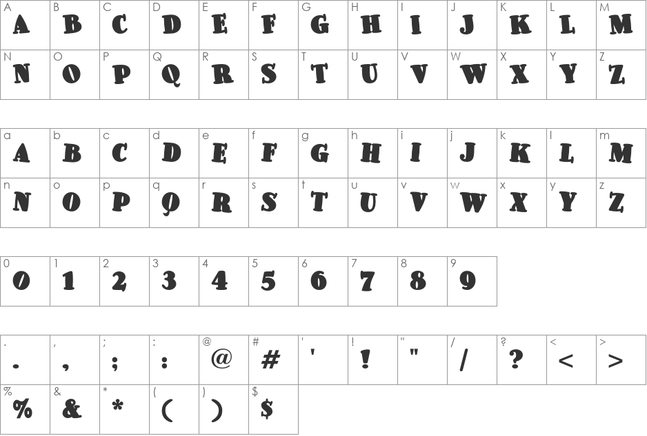 Pleasingly Plump NF font character map preview