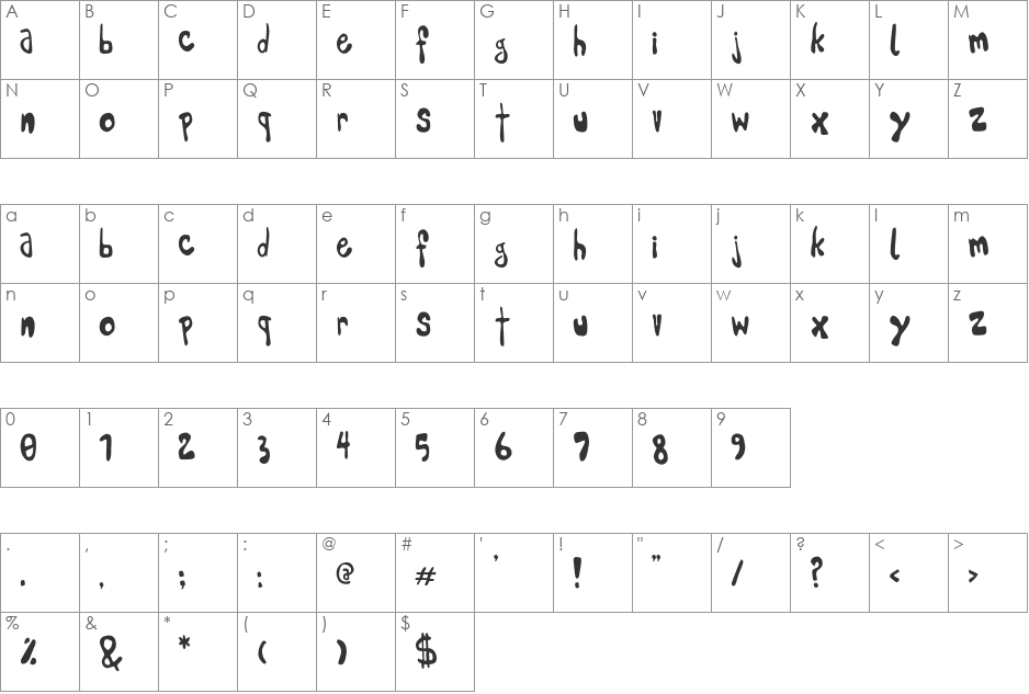 Pleej font character map preview
