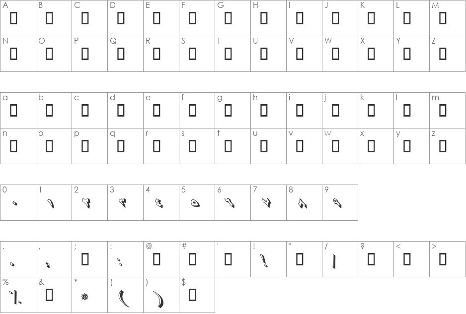 B Zaman font character map preview