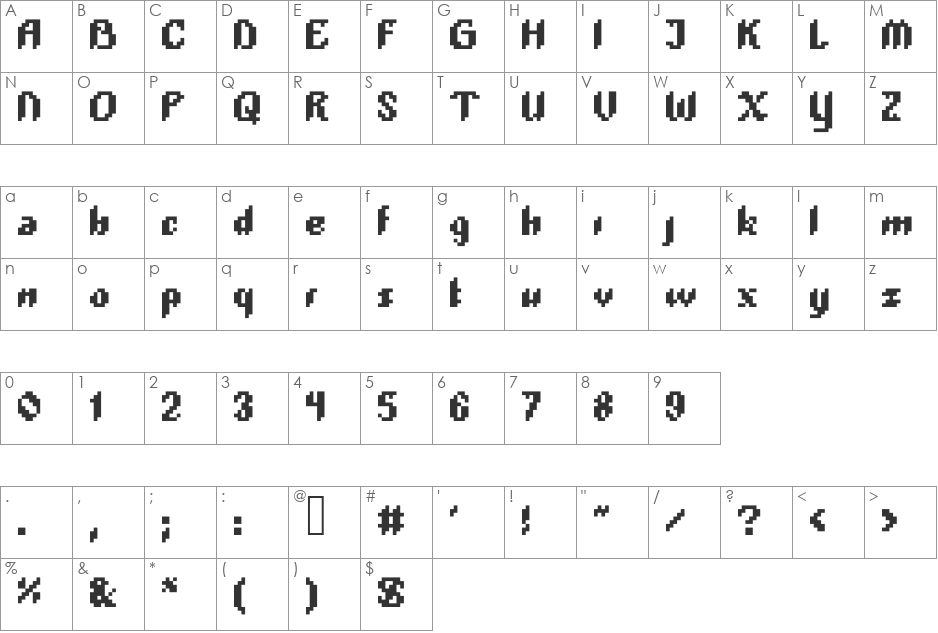 PlopDumpShadow font character map preview