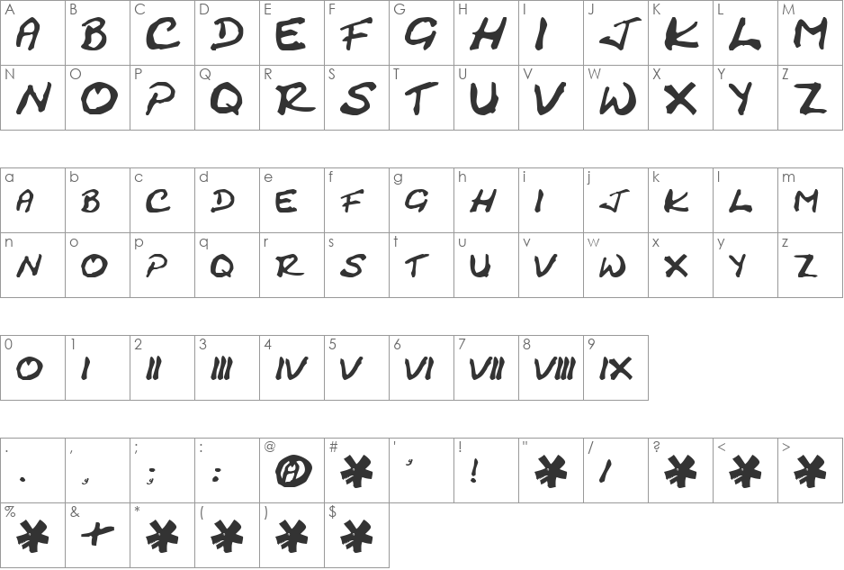 Plower font character map preview