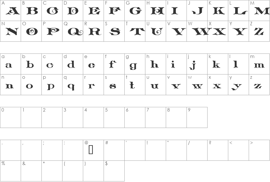 Plowright Demo font character map preview