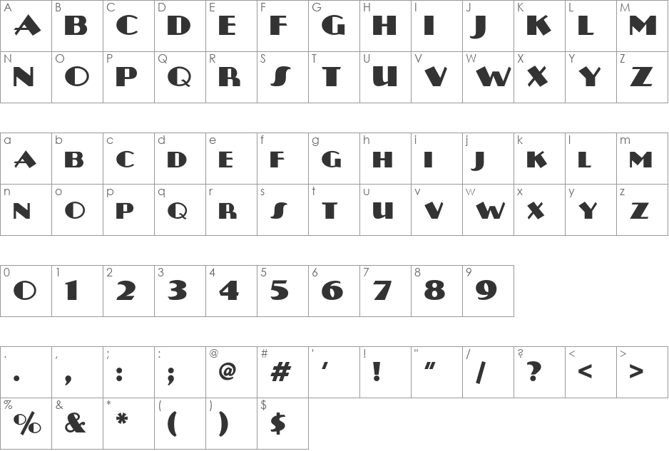 Plug Nickel NF font character map preview