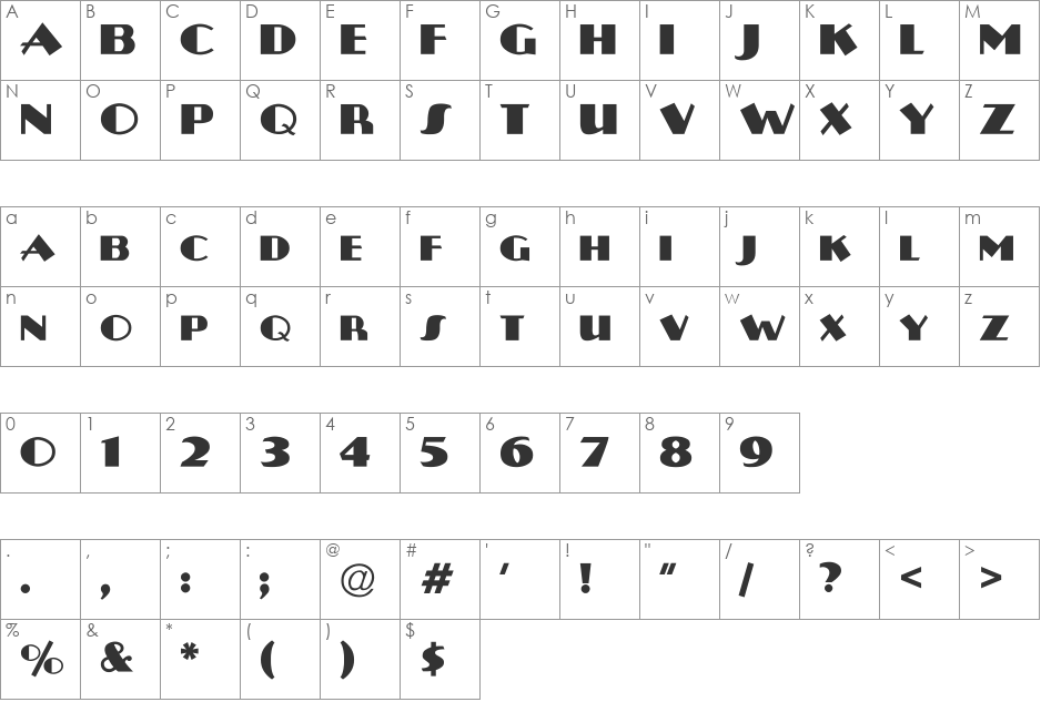 Plug-NickelBlack font character map preview