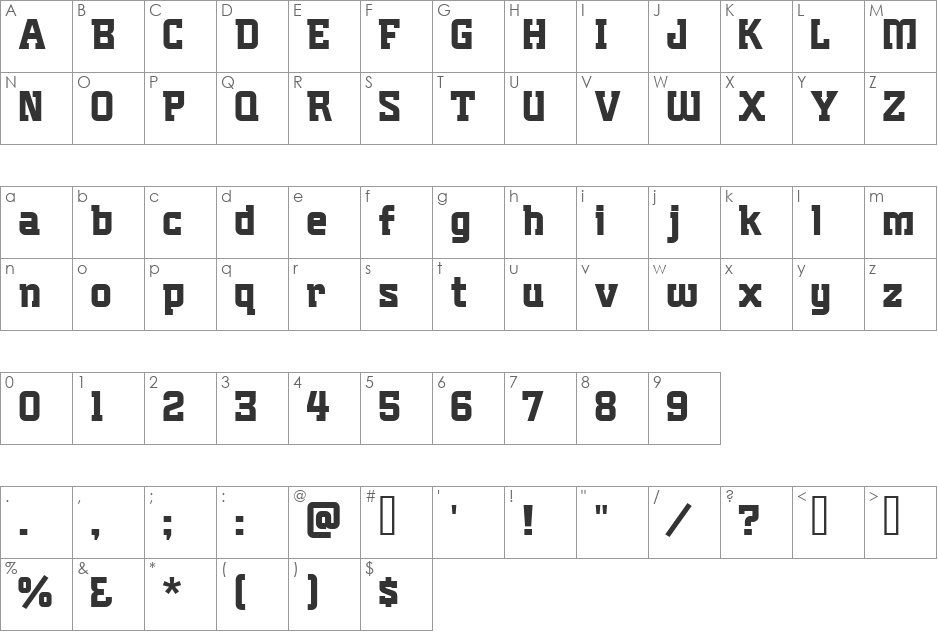 Plumber's Gothic font character map preview