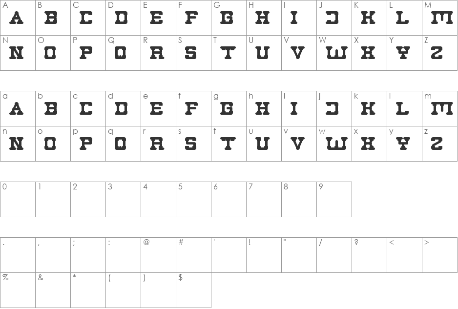 Plumbing font character map preview