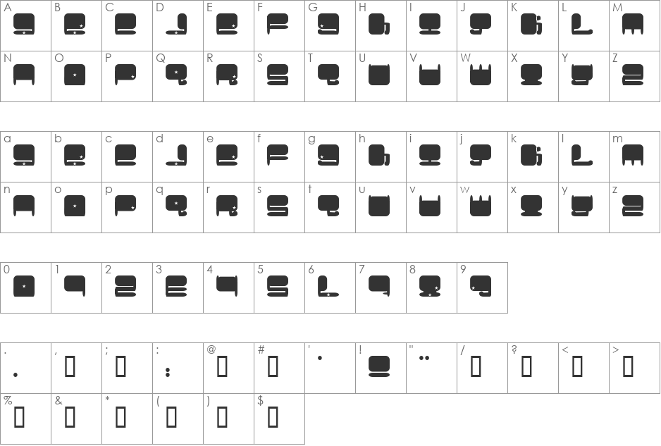 Plumbum font character map preview