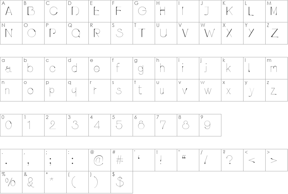 pluvia font character map preview