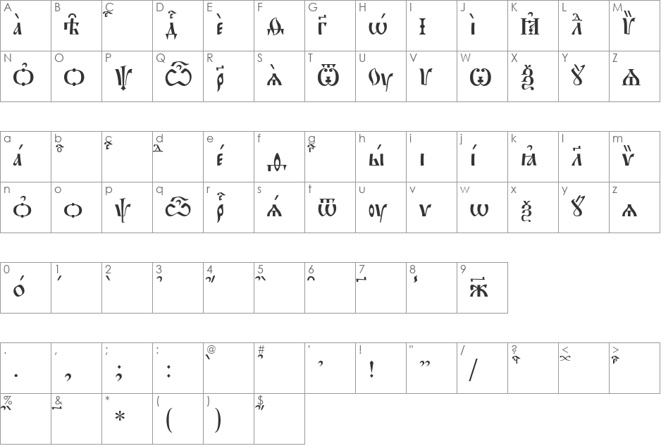 Pochaevsk ieUcs font character map preview