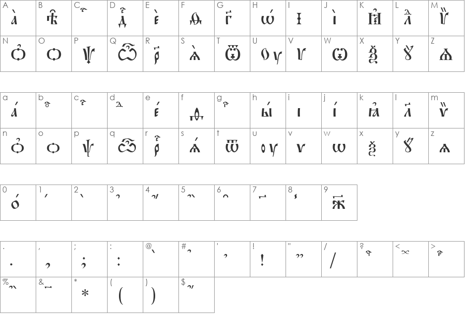 Pochaevsk kUcs font character map preview