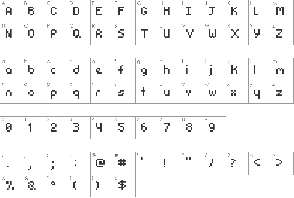 Pocket Pixel font character map preview
