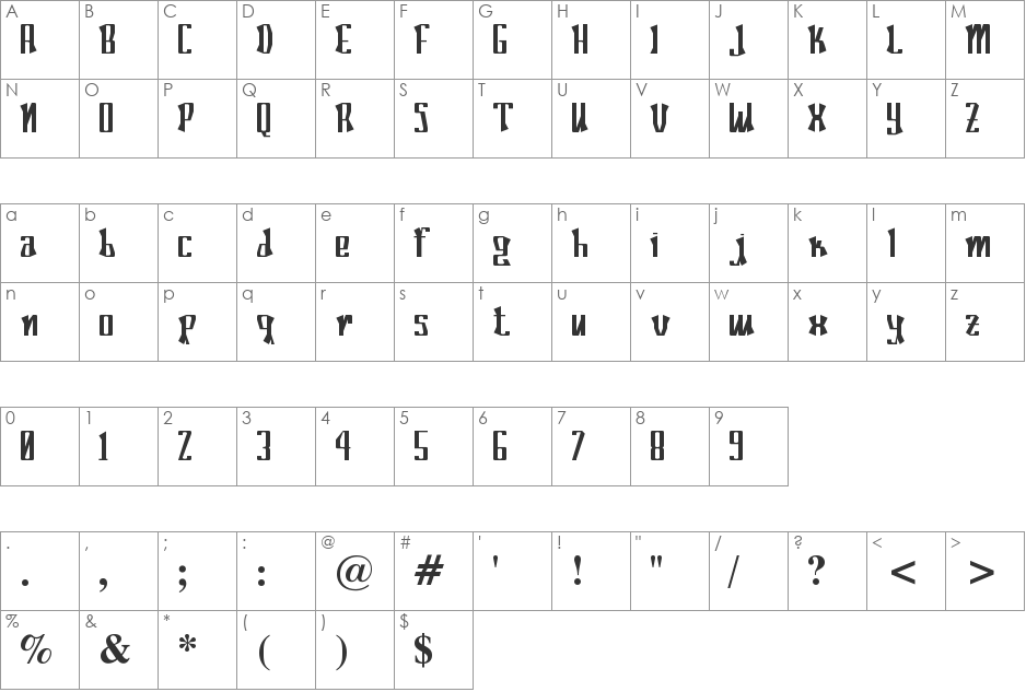 Poconeh font character map preview