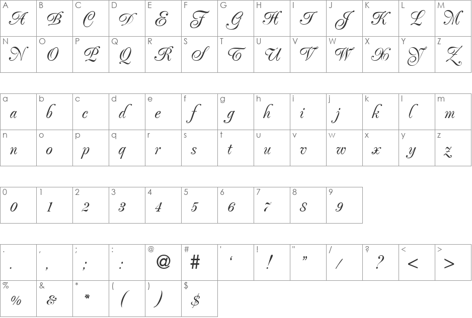 PoemExclusive font character map preview