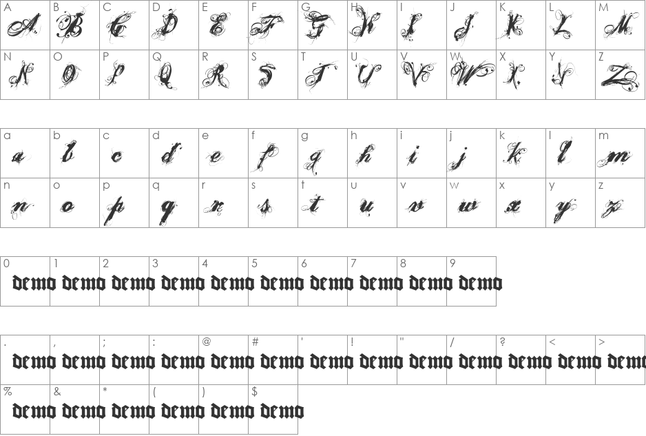 Poesie_Noire font character map preview