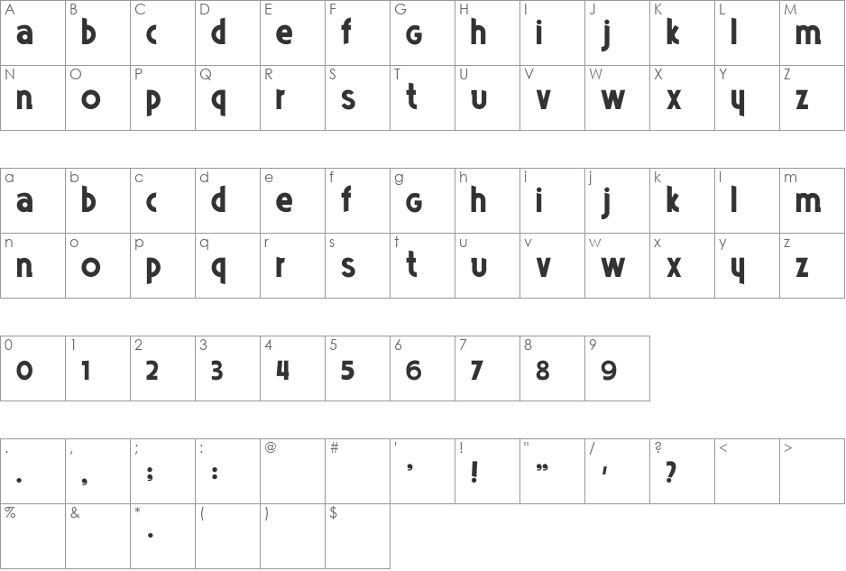 Poets font character map preview