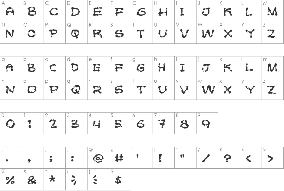 Poft Sarade font character map preview