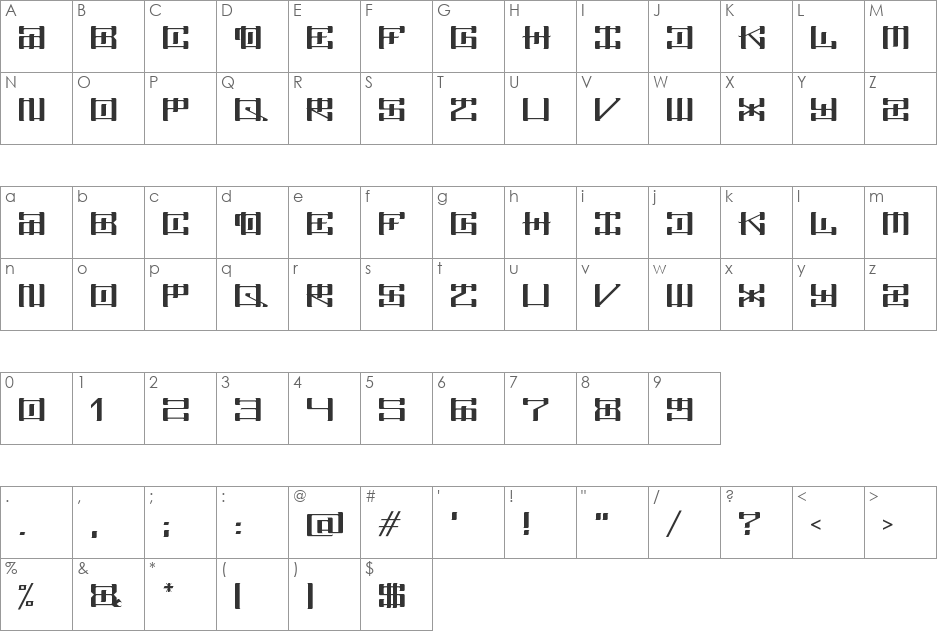 Point Zero font character map preview