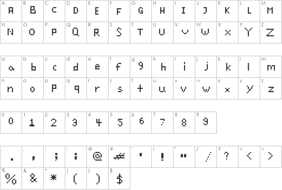 Point1 font character map preview