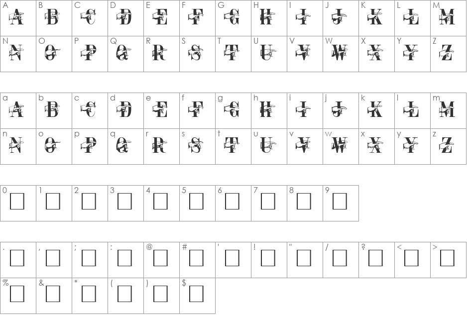 Pointage font character map preview
