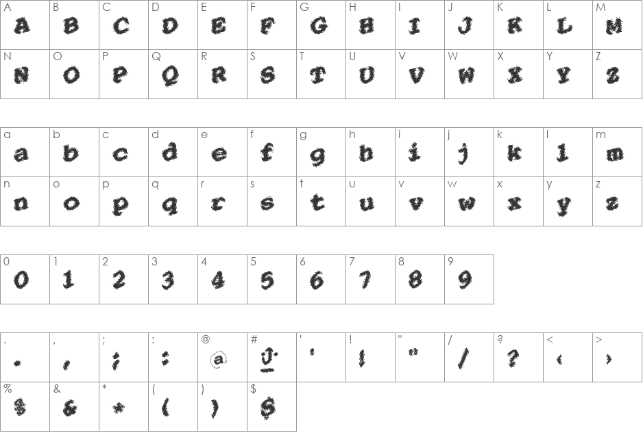 Pointersisters font character map preview