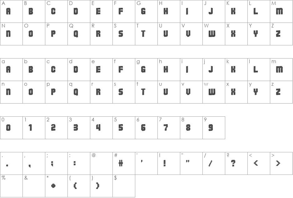 PointerSistersSeparated font character map preview