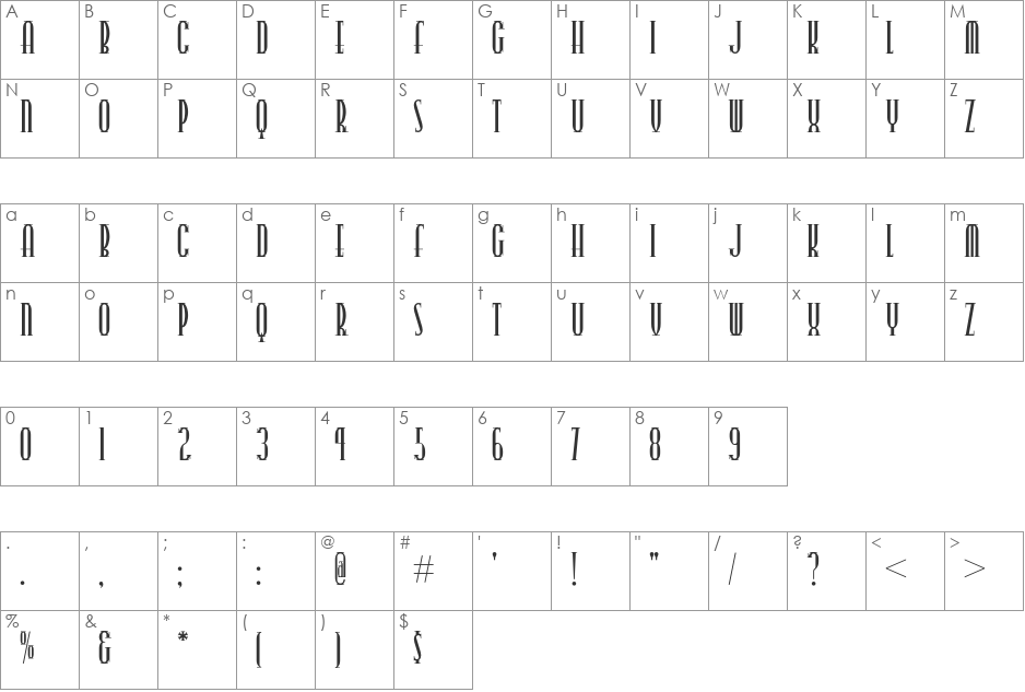 Points West NF font character map preview