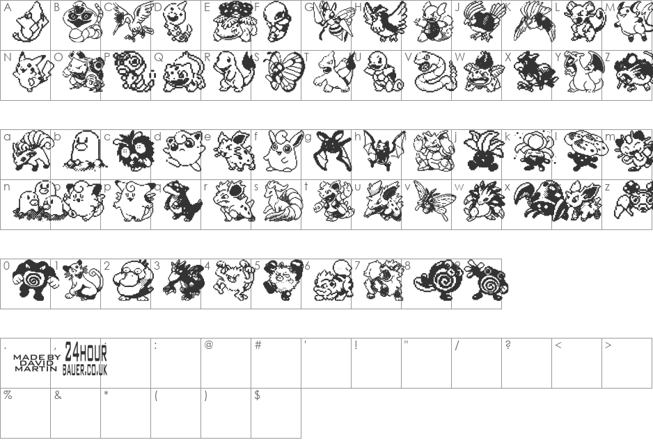 Pokemon pixels 1 font character map preview