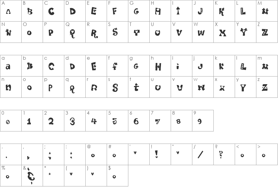 PokerPartyNaked font character map preview
