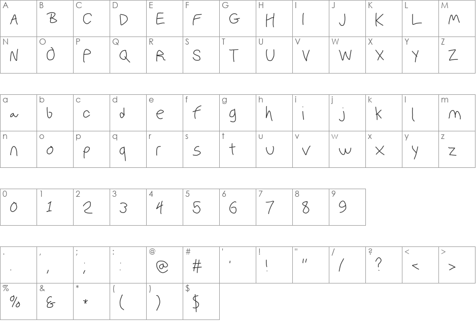 PolanWritings font character map preview
