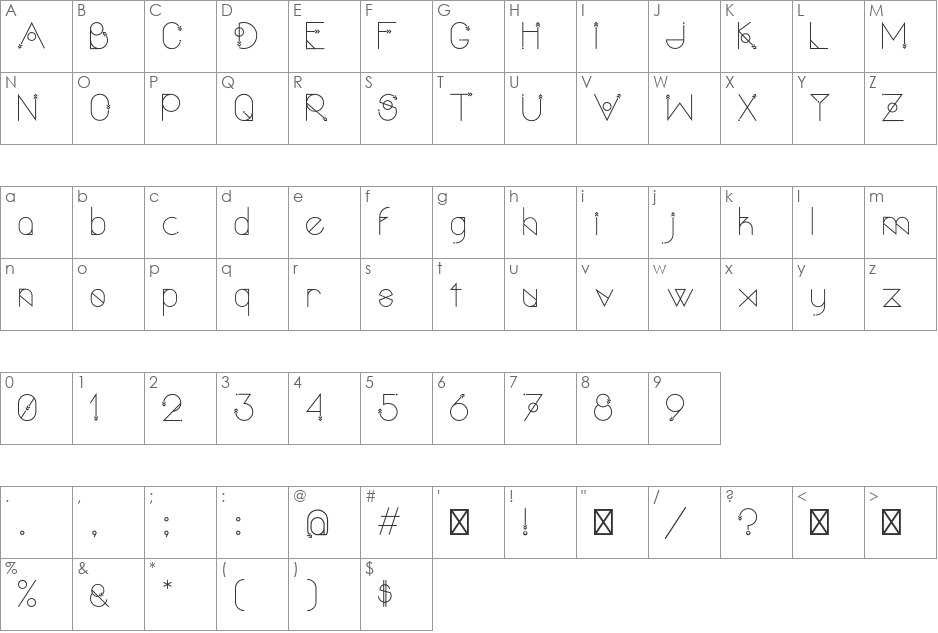 Polar Vertex font character map preview
