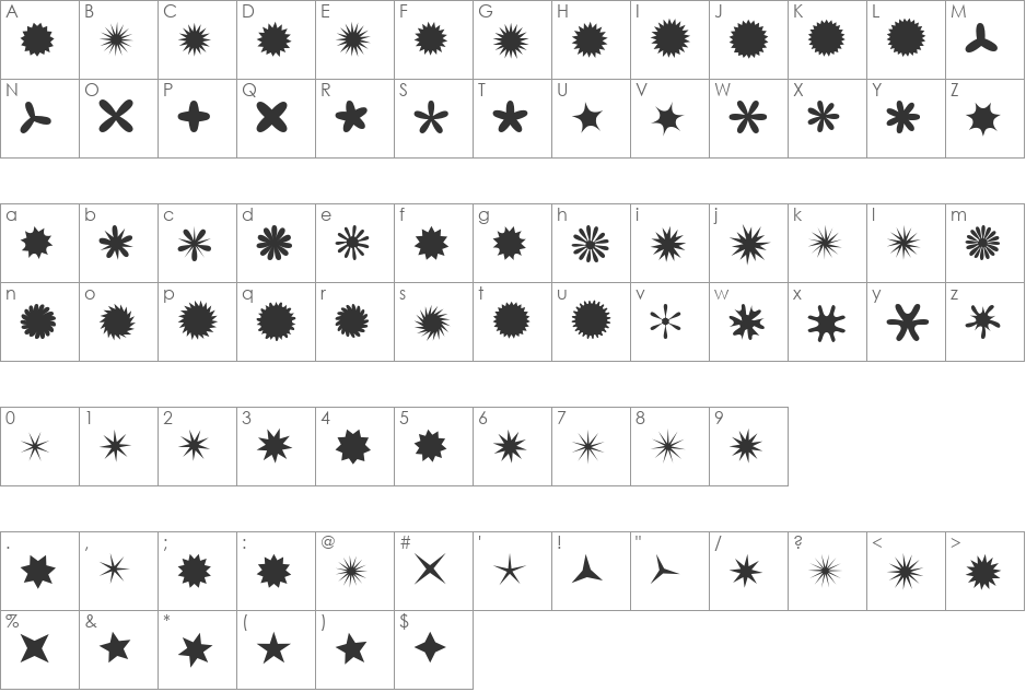 Polaris font character map preview