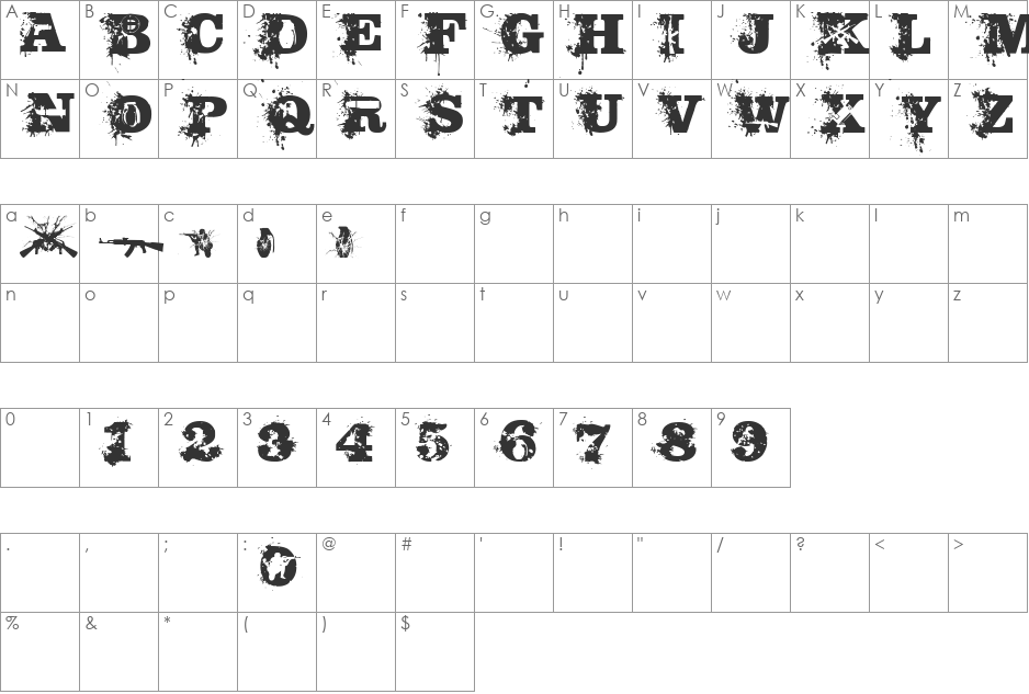 POLICAI CORRUPTA font character map preview