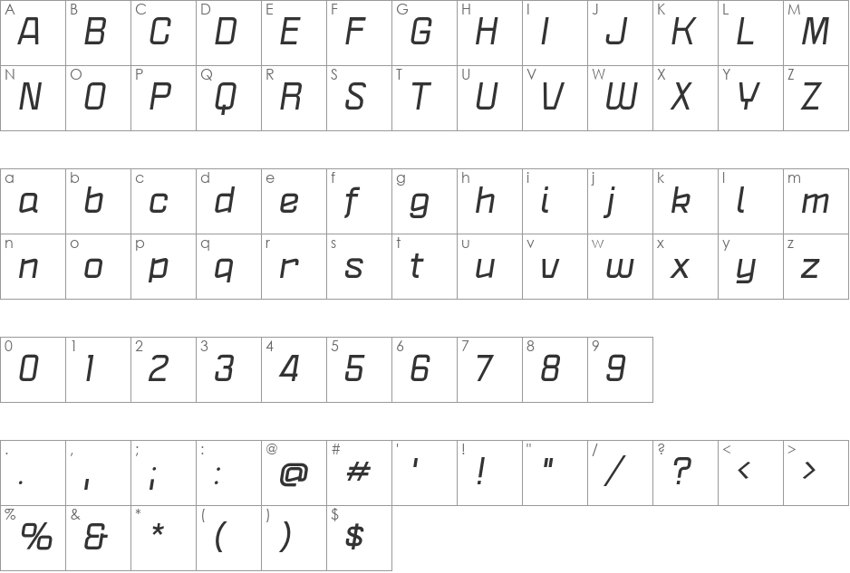 Politica XT font character map preview