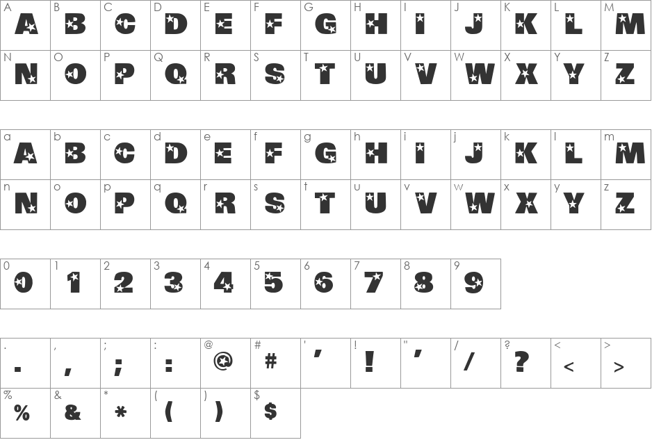 Politician font character map preview