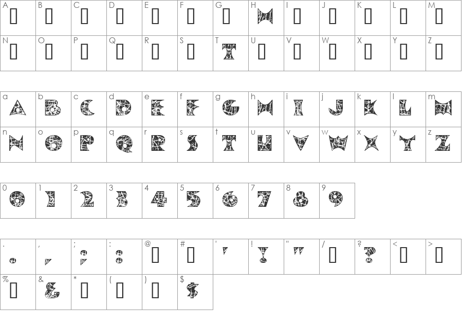 PollockMF font character map preview