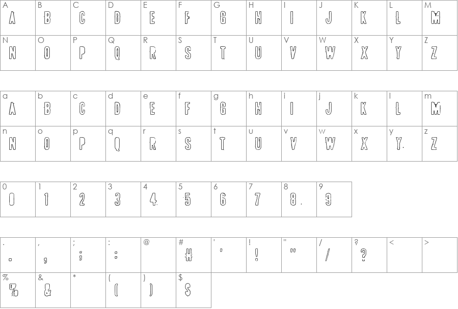 POLLUX9400 font character map preview