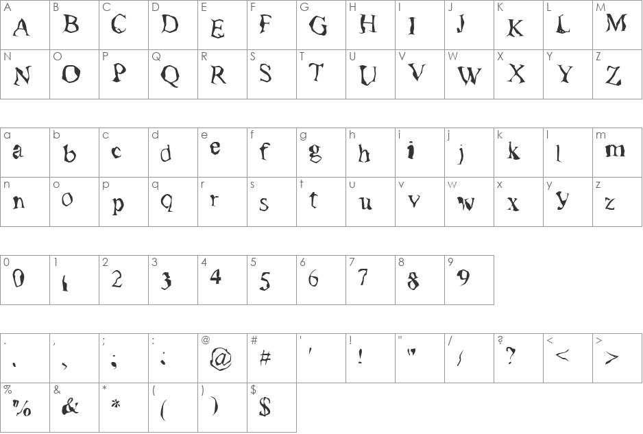 Poltergeist Shuffled font character map preview