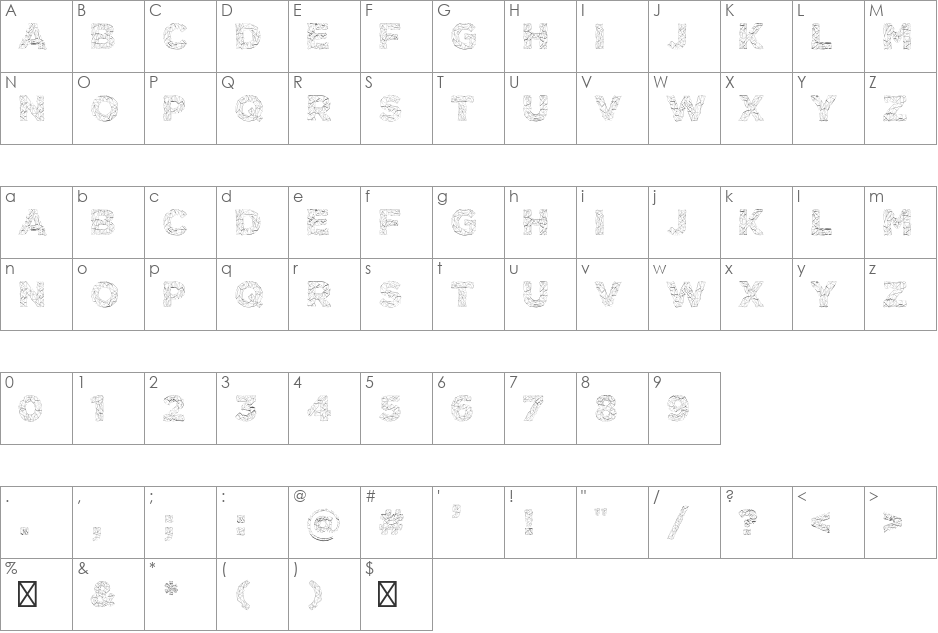 POLYA Regular font character map preview