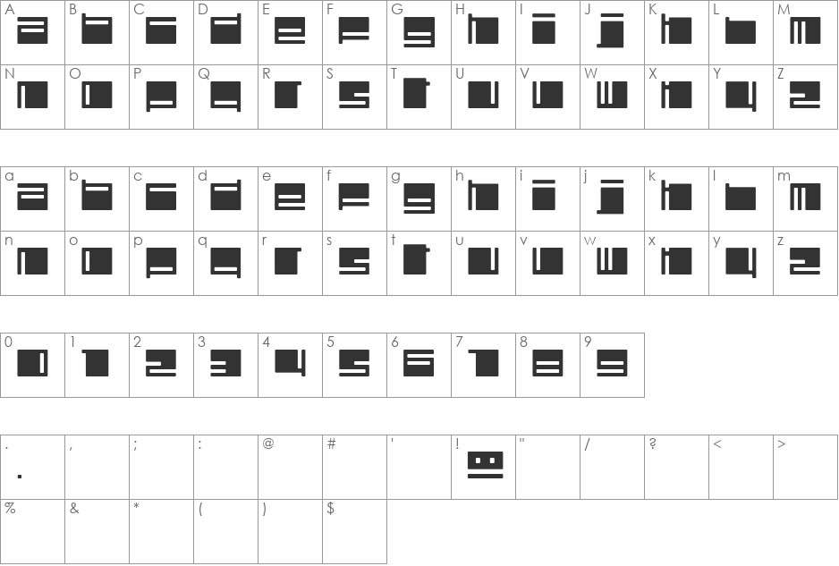 Polydiscous font character map preview