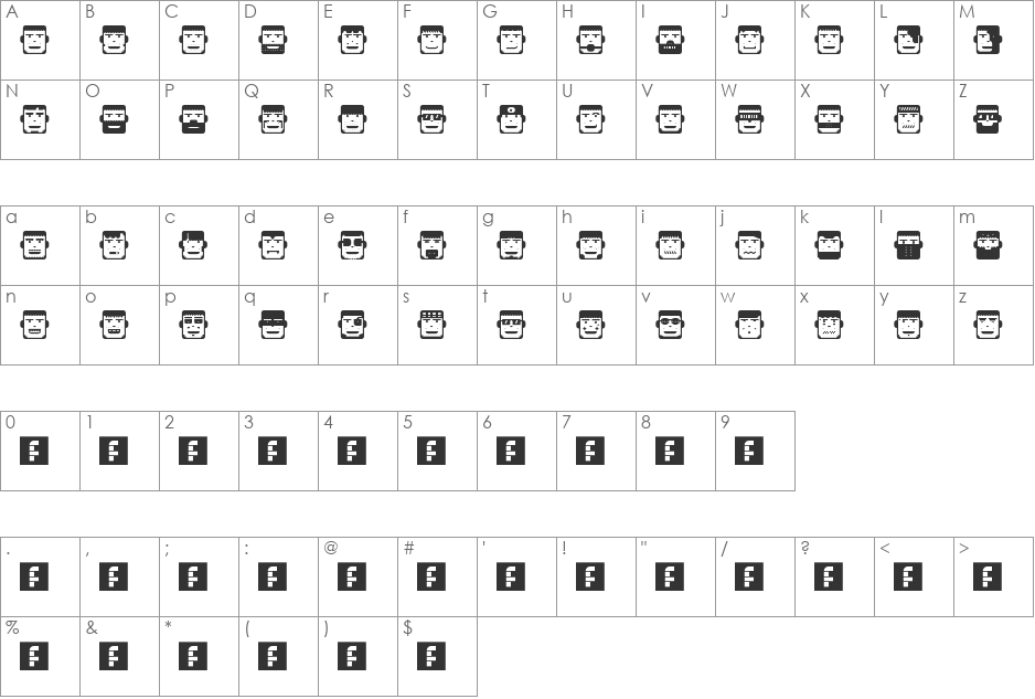 PolyFace font character map preview