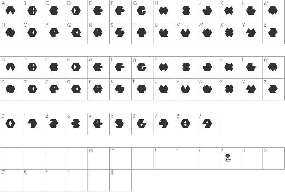 PolyFont Black font character map preview