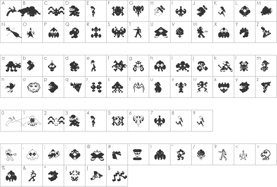 Polygonish font character map preview