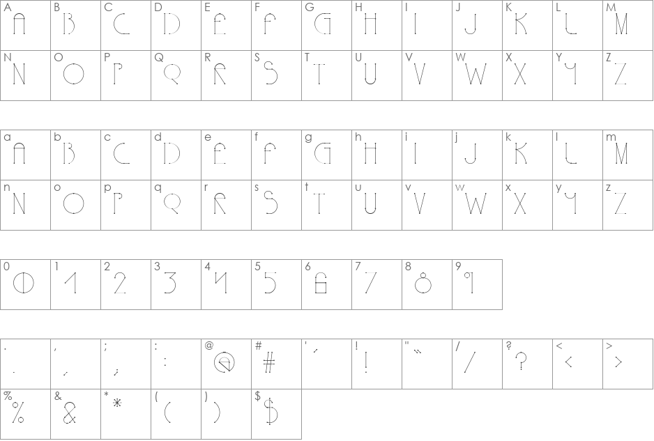 Polyline Typo font character map preview