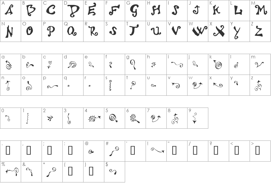 Polywog font character map preview