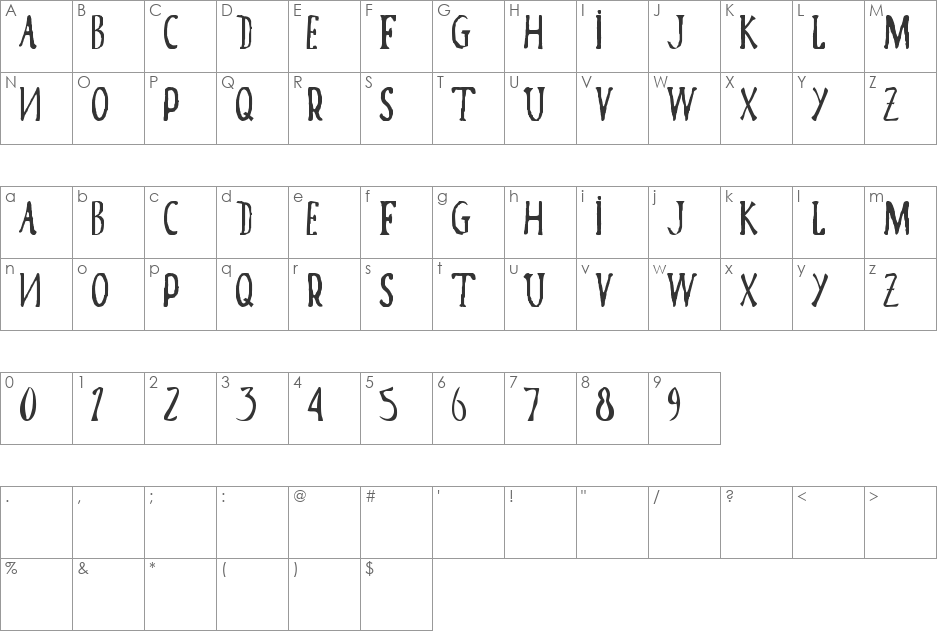 Poma font character map preview