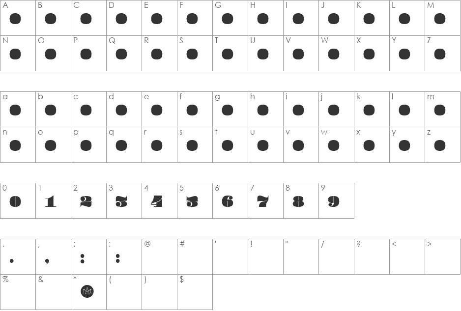 Pompadour font character map preview