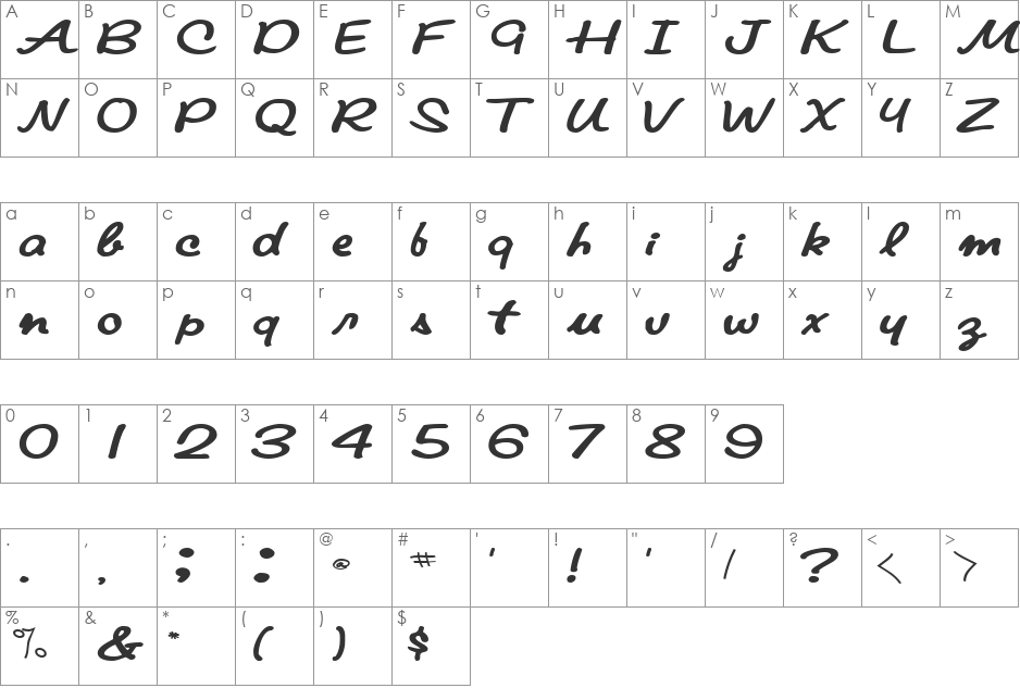 PompanoScriptSSK font character map preview