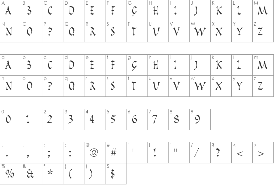 Pompeijana LT Std font character map preview
